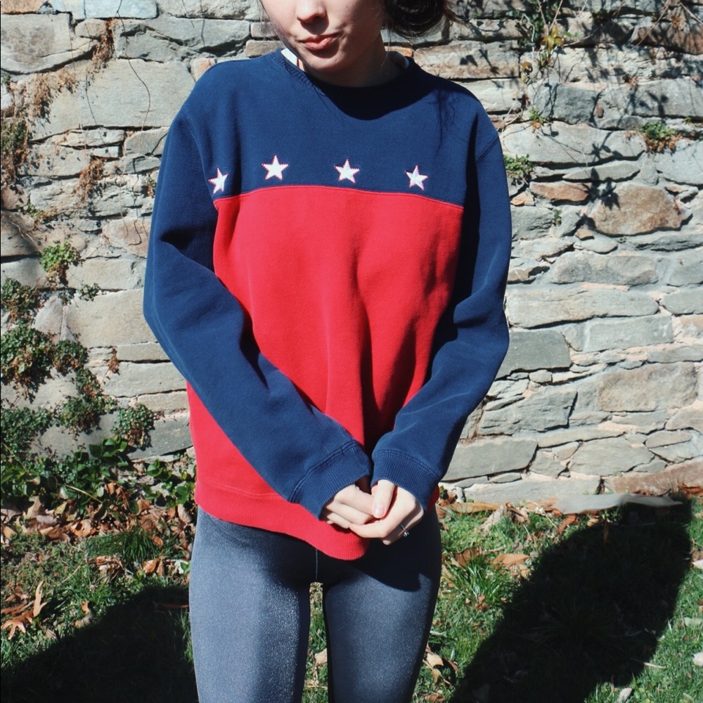 Starred American Flag Look Crewneck Sweater